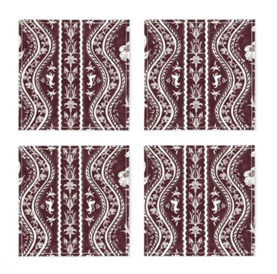 Set of 4 Premium Cocktail Napkins, Domino Oxblood