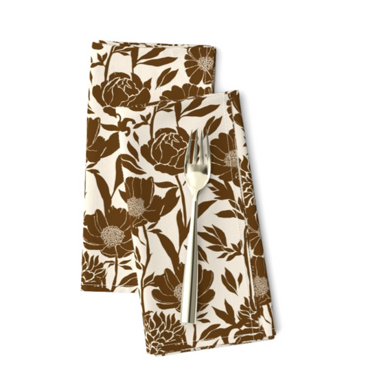 Set of 2 Premium Dinner Napkins, Coconut Peony