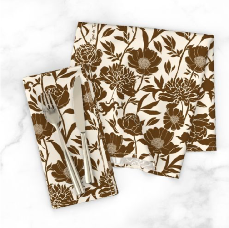 Set of 2 Premium Dinner Napkins, Coconut Peony