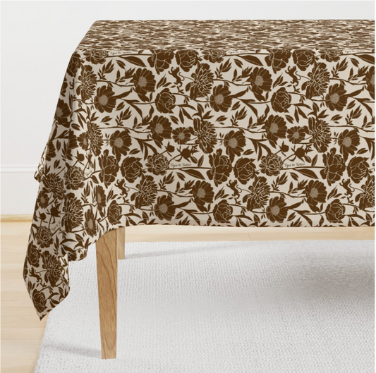 Sateen Cotton Tablecloth, Coconut Peony