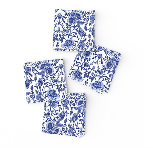 Set of 4 Premium Cocktail Napkins, Chinoiserie Bleu