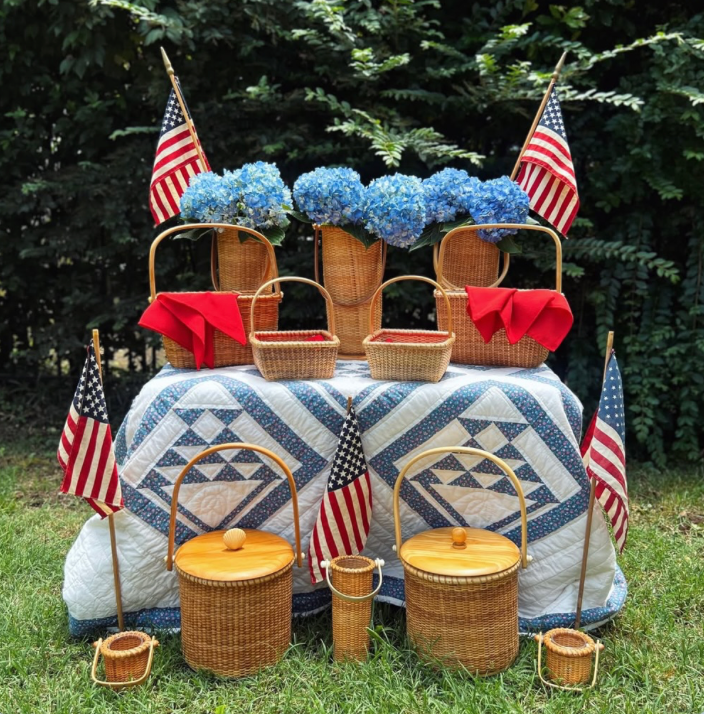 Jumbo Slouchy Denim Tote – Blue Barn Basket (Basket Quilt) Tigre de Tartán x Thrills of the Hunt