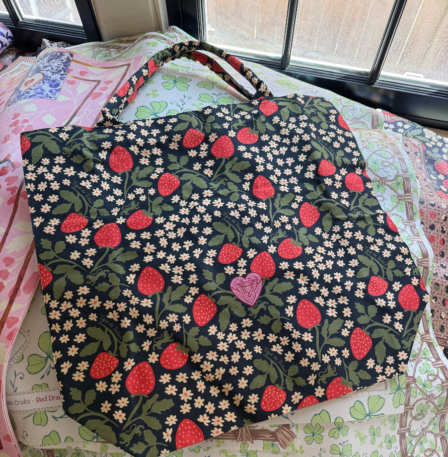 Jumbo Slouchy Denim Tote, STRAWBERRY