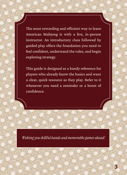English edition page 3, an introduction recommending in-person lessons and describing the guide as a quick reference for play