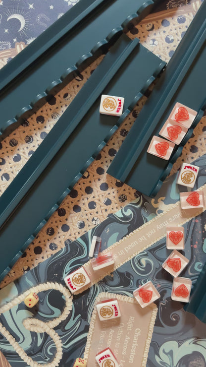 Marine Blue Beech Wood Scalloped Mahjong Racks with Pushers+ Custom Storage Bag
